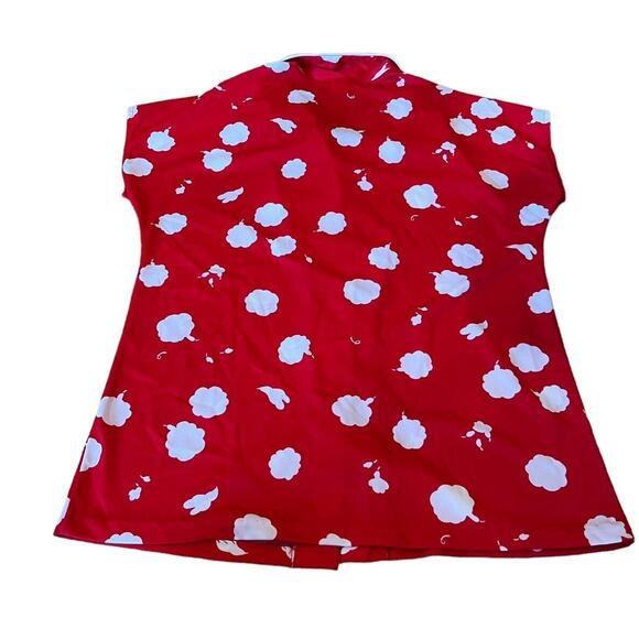 QUEEN CASUALS Blouse Shirt Short Sleeve Vintage 70’s Red Floral Medium M - Picture 2 of 5
